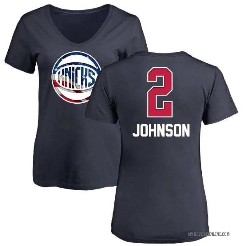 Larry Johnson Women's Navy New York Knicks Name and Number Banner Wave V-Neck T-Shirt